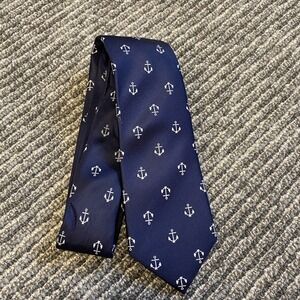 Haines & Bonner London Mens Nautical Tie‎ 100% Silk Blue Anchors 61"